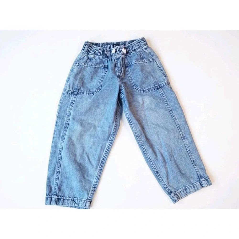 GAP Kids Baggy Barrel Leg Light Blue Denim Jeans Sz Small Working Drawstring